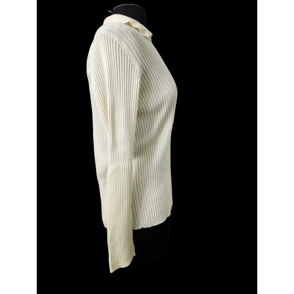 Josephine Chaus Sport Women's‎ Ribbed Long Sleeve V-Neck Collared Sweater Size M